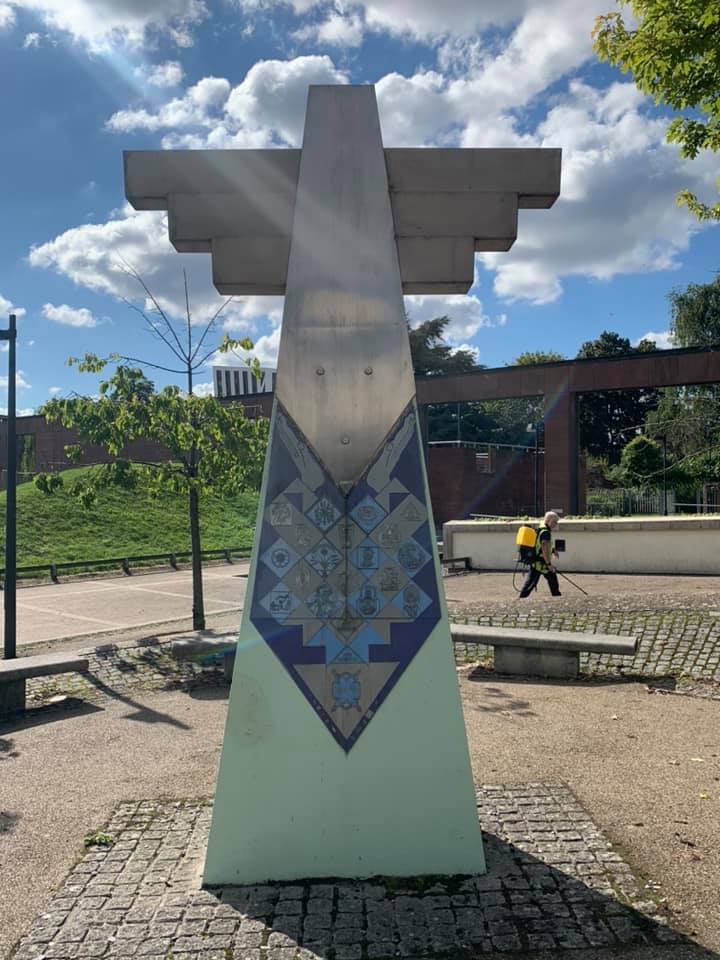 Cleaning up the Volgograd Monument in Coventry